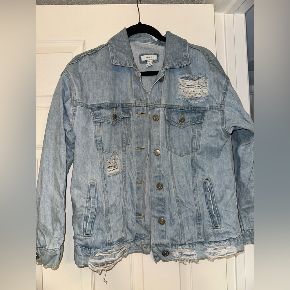 Forever 21 Women’s Light Blue Distressed Jacket